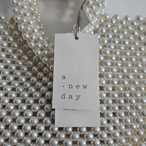 NWT A New Day Simulated Pearl Heart Beaded Mini Tote Bag - Picture 8 of 9